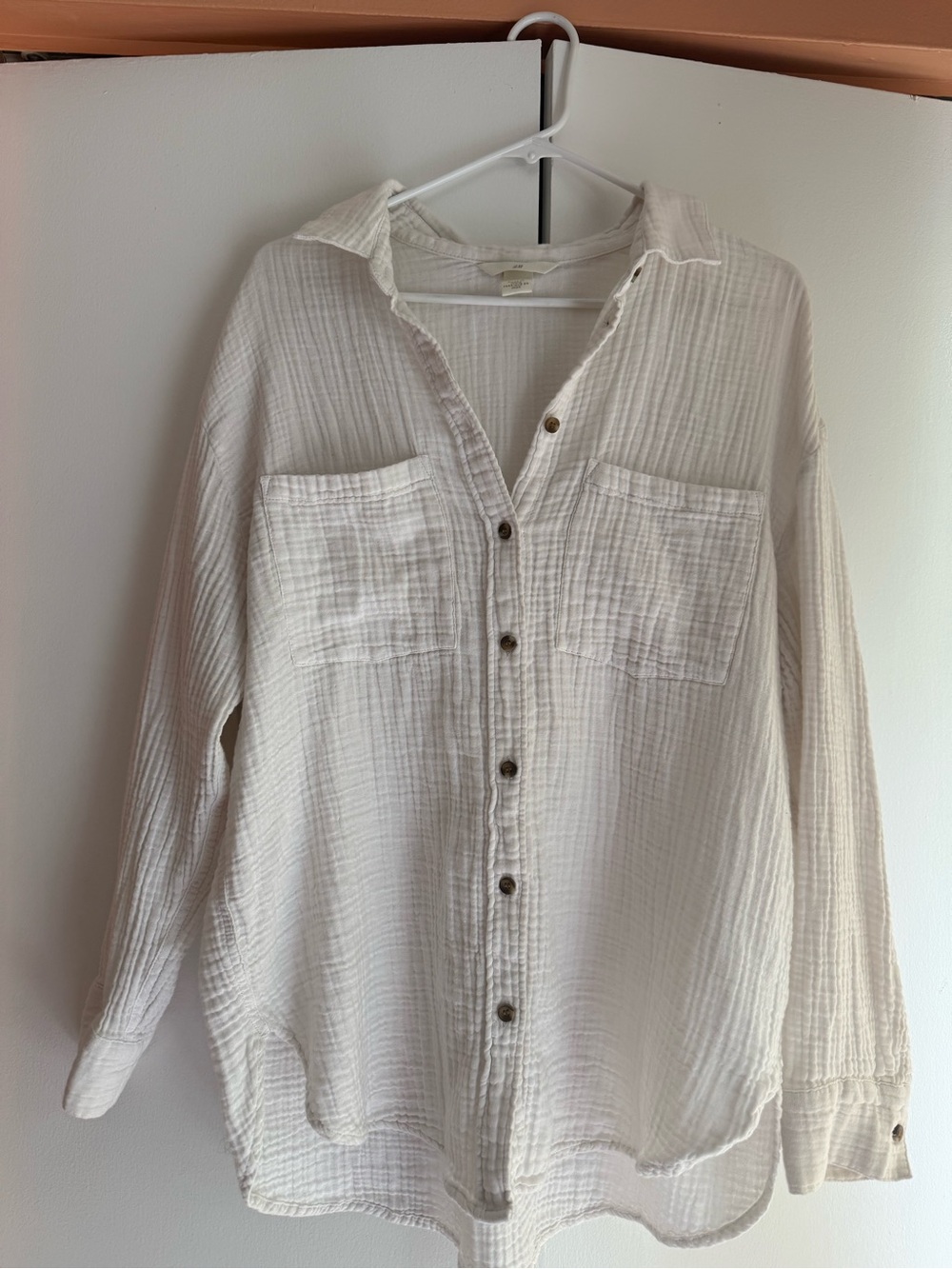 H&M Ivory Gauze Button-Up Shirt L